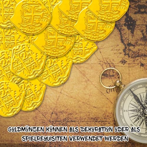NieYat Pack of 100 Gold Coins,Goldmünzen für Kinder Goldmünzen, Piratenschatz Goldtaler für Kinder, 100 Spielgeld Münzen für Schatzsuche und Piratenparty, Dekoration für Geburtstag und Halloween