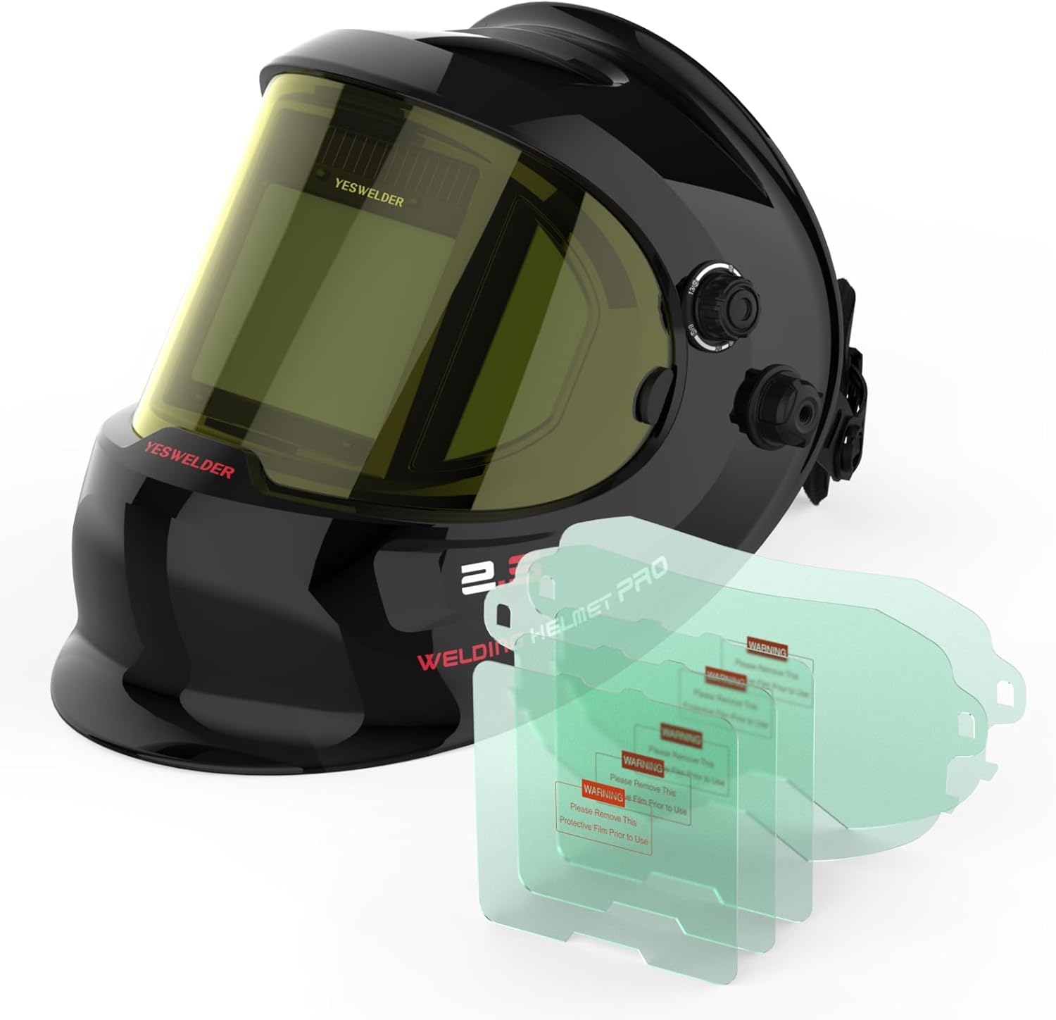 YESWELDER Large Viewing True Color Solar Powered Auto Darkening Welding Helmet with SIDE VIEW & Replacement Lens