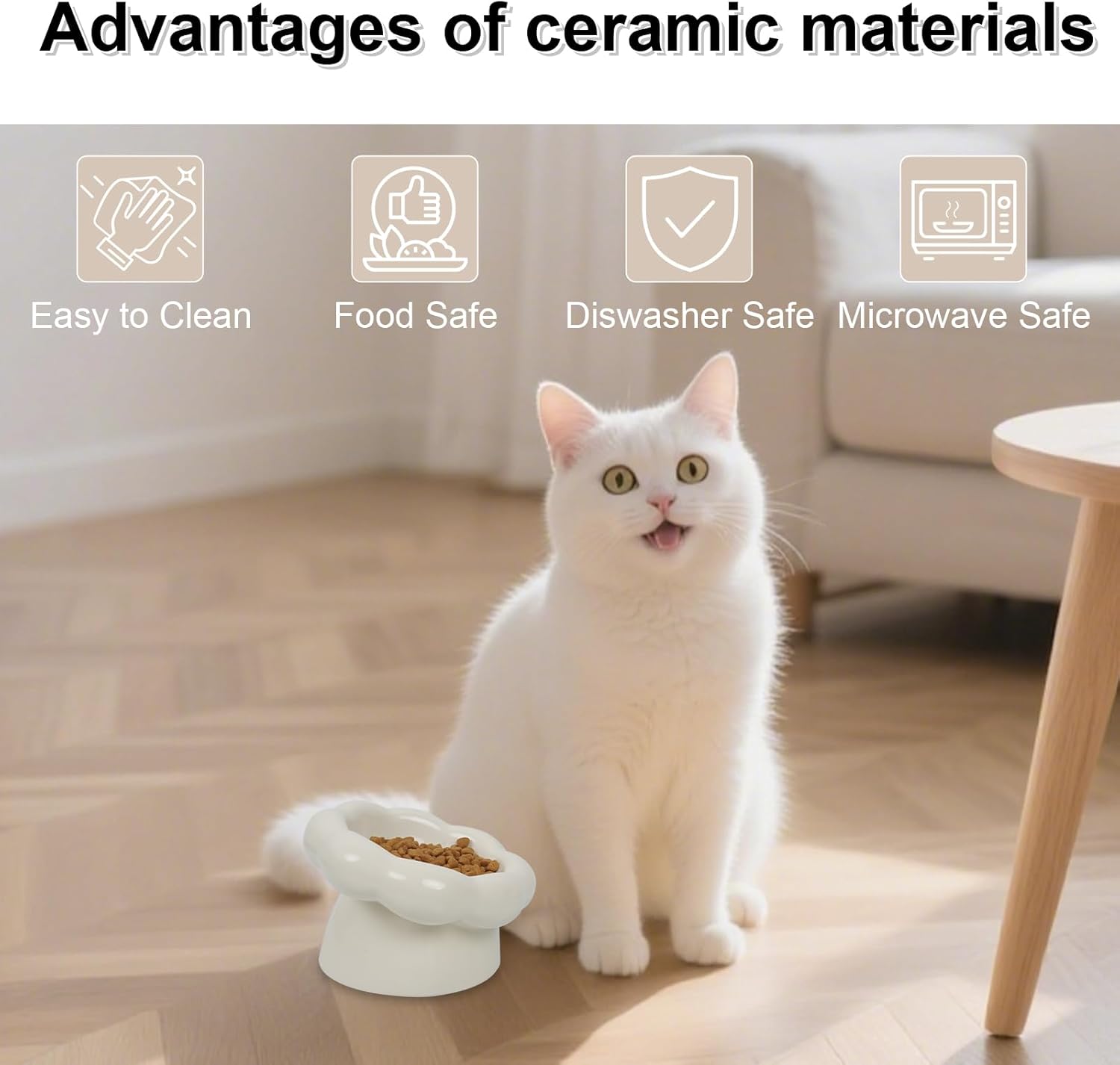 Ceramic Cat Bowls, 15°Tilted Cat Bowl for Indoor Cats, Anti-Vomiting and Whisker Friendly, Dishwasher and Microwave Safe