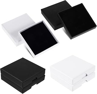 Ajcotahm 4 Pack Bracelet Box Gift Small Bracelet Gift Box Jewellery Boxes for Earrings Rings Necklaces Bracelets DIY Gift Packaging (Black White)