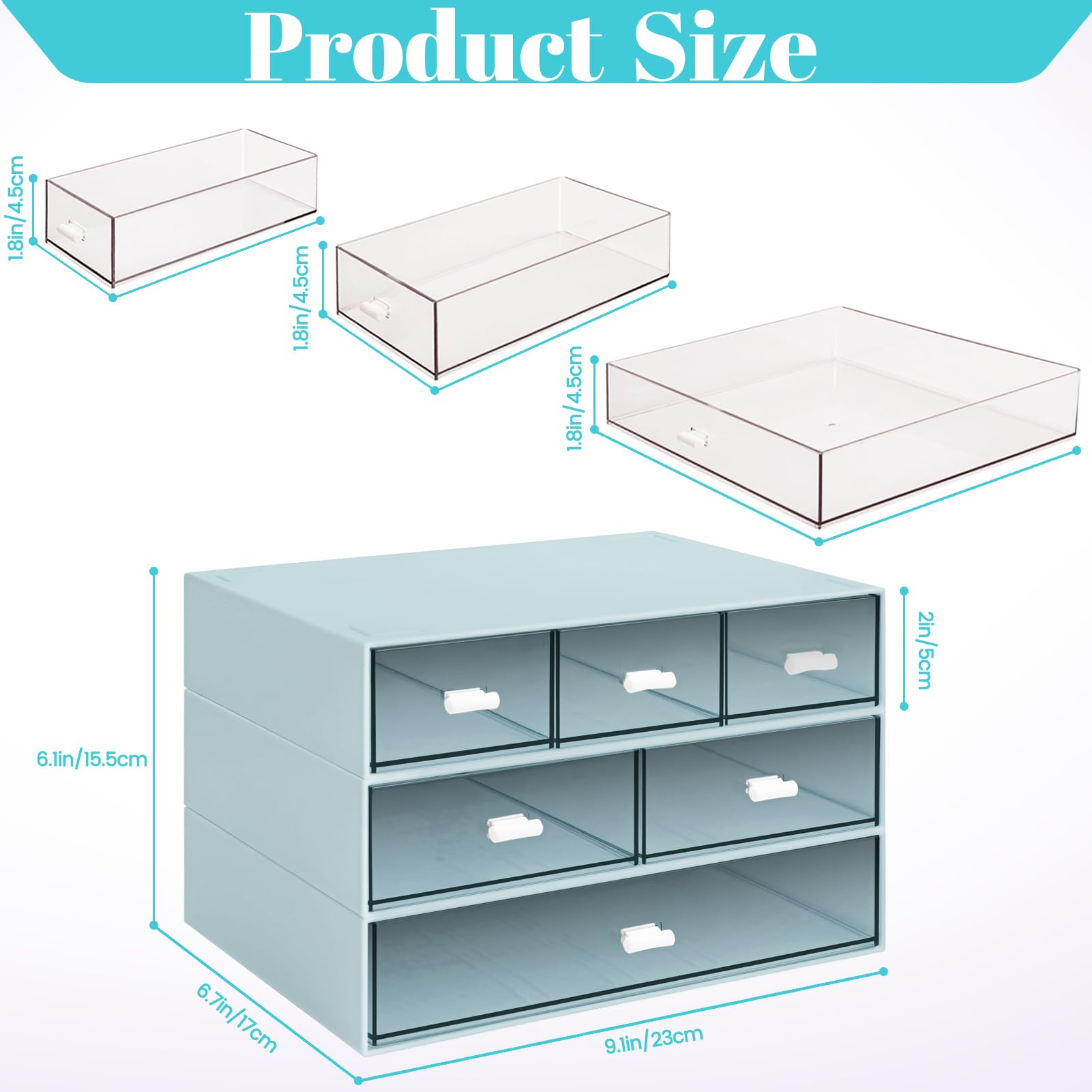 Organizador de escritorio apilable de 3 niveles con 6 cajones, caja de almacenamiento de escritorio de plástico, cajones de escritorio, almacenamiento de maquillaje desmontable, organizador de