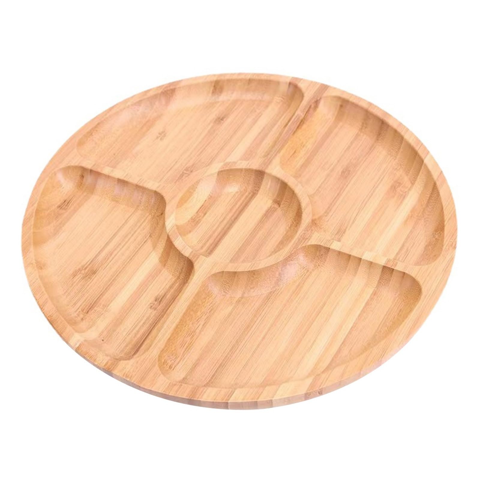 Vassoio Natalizio Vassoio da portata rotondo in bambù con 5 scomparti, ideale for snack, frutta, noci, piatto in legno con divisori for vassoi da festa(25cm)