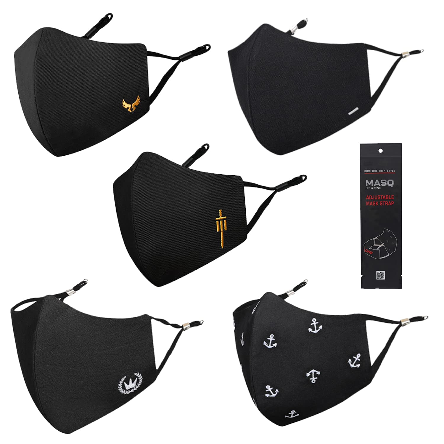 MASQ by Q-One 4 Layer, Reusable, Washable Cotton Cloth Face Mask Combo for Kids with Ear Loops & Lanyard (bLue-Green-Yellow)