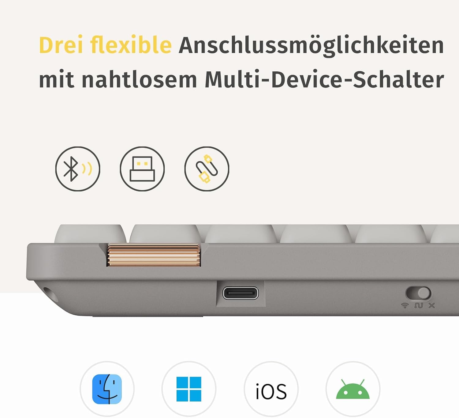Flow Lite100 Tasten Low Profile Mechanische Tastatur, Swappable Wiederaufladbare Kabellose Tastatur mit 2.4G Empfänger, Bluetooth und Kabelanschluss für Windows,Mac/Linear Switch(Off-White)US-Layout