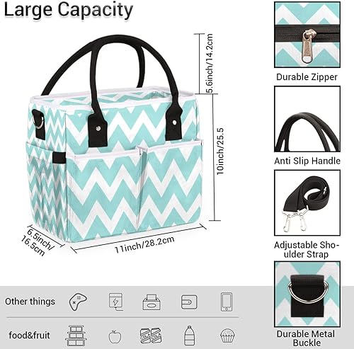 Miniatura 3 de Bolsa de almuerzo con forma de línea en zigzag para mujer, bolsa de almuerzo aislada con bolsillos para correa para el hombro, para adultos y