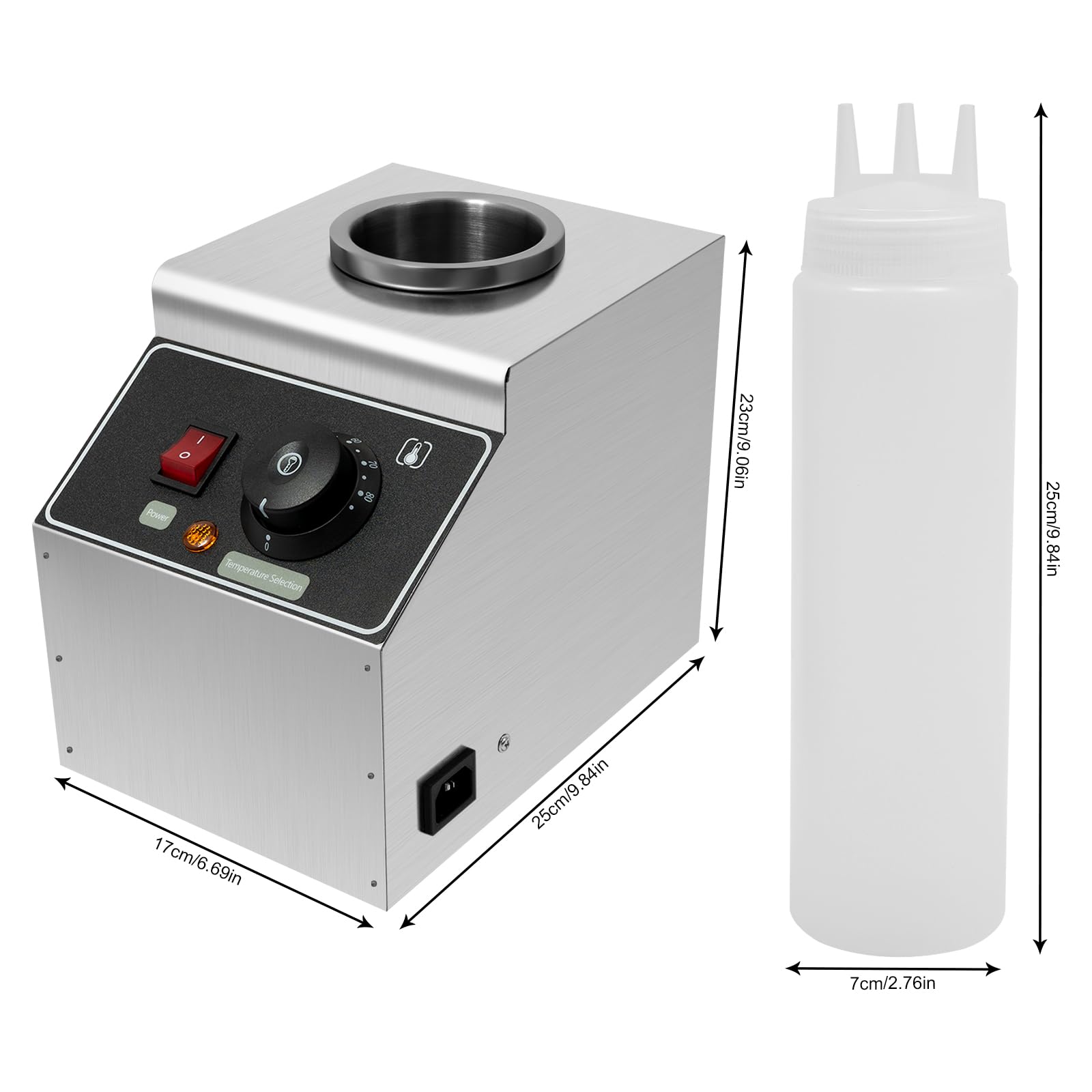 Fudge caliente Dispensador de salsa dispensador de salsa de tomate mostaza bomba de acero inoxidable calentador de salsa botellas salsas mantener caliente chocolate eléctrico botella eléctrica titular