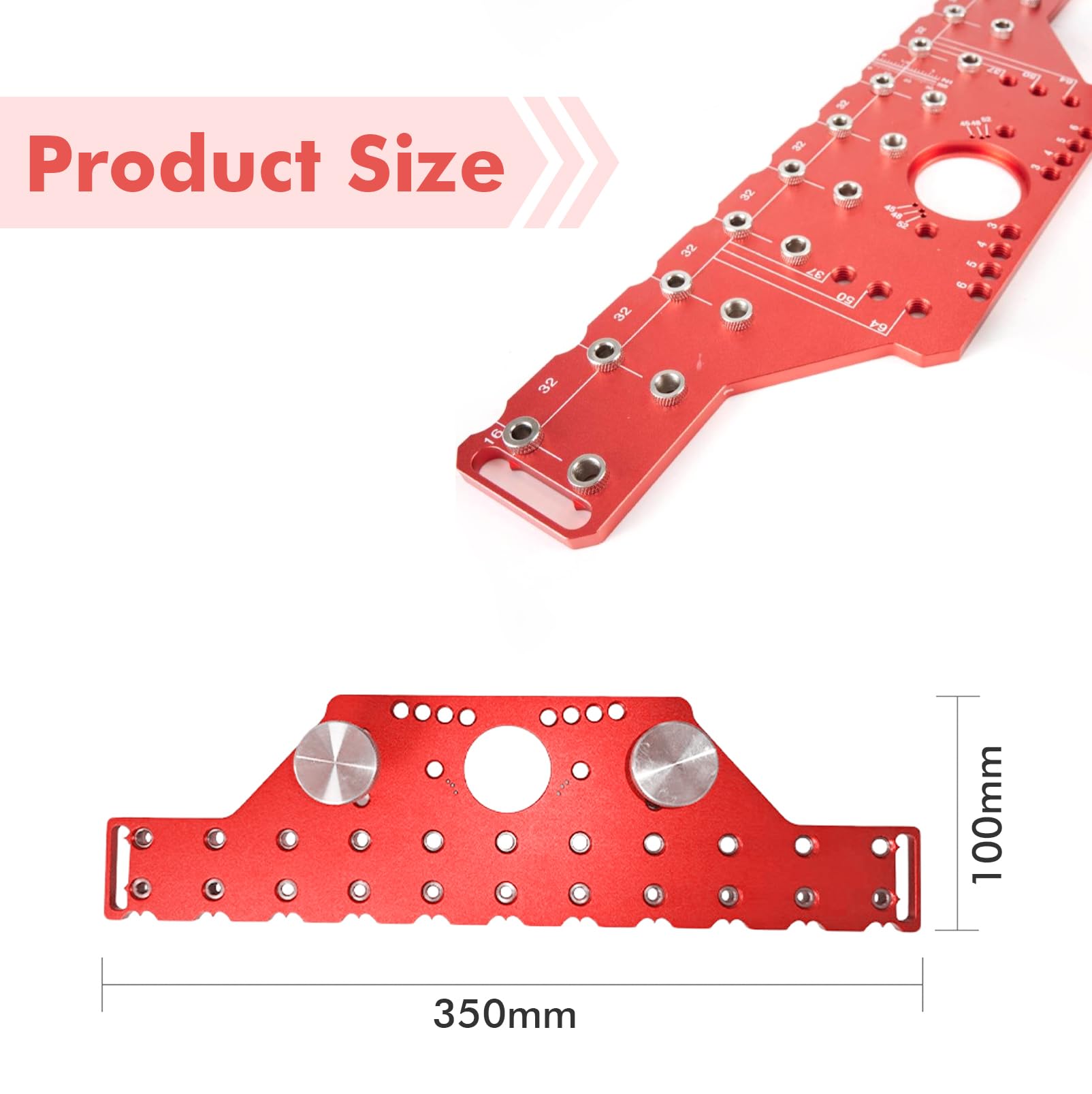 Plantilla de Taladro de Aluminio 35cm 2-en-1 para Espigas de Estantería y Bisagras de Cazoleta