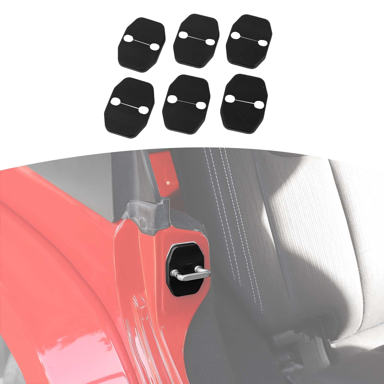 RT-TCZ JK Accessories for Jeep Wrangler Door Lock Cover Buckle ABS Decor Trim Door Locker Protector Decoration Cover Sticker for JK 2007-2018 6 PCS Black for Jeep Wrangler Accessories