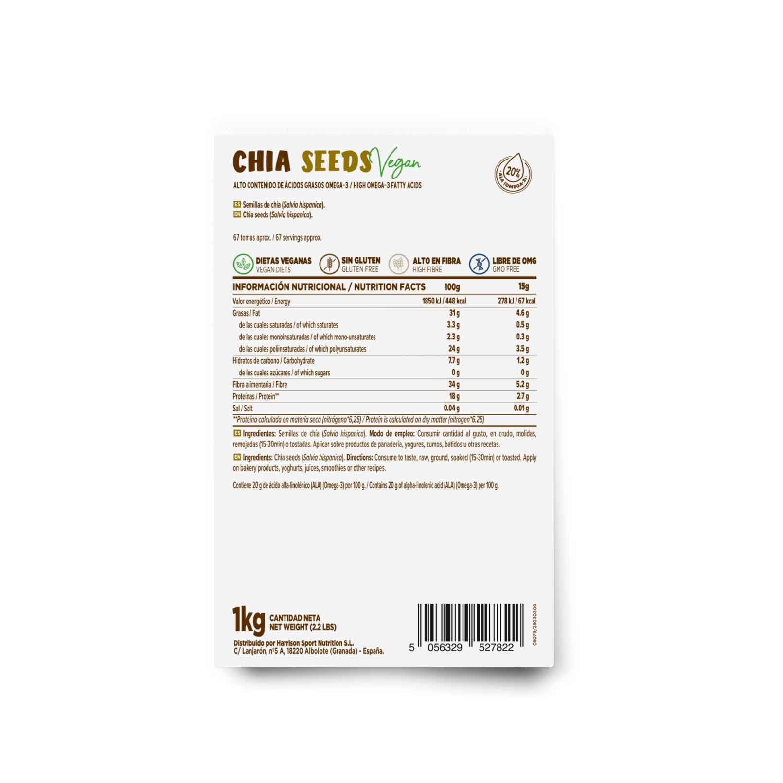 Semillas de Chía HSN 1Kg 100% Natural No-GMO Vegano Sin Gluten