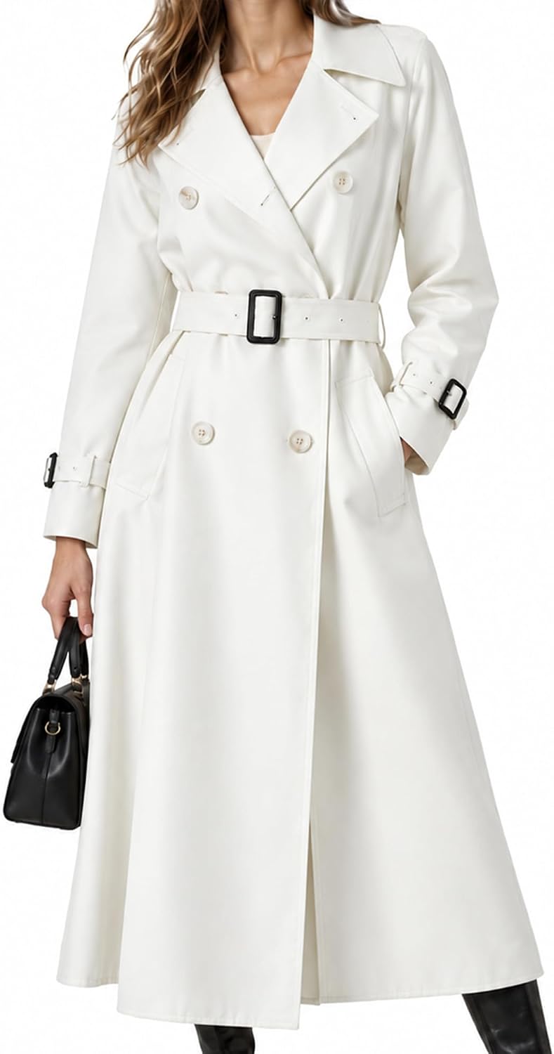 Women’s Double-Breasted Long Wind-Resistant Trench Coats