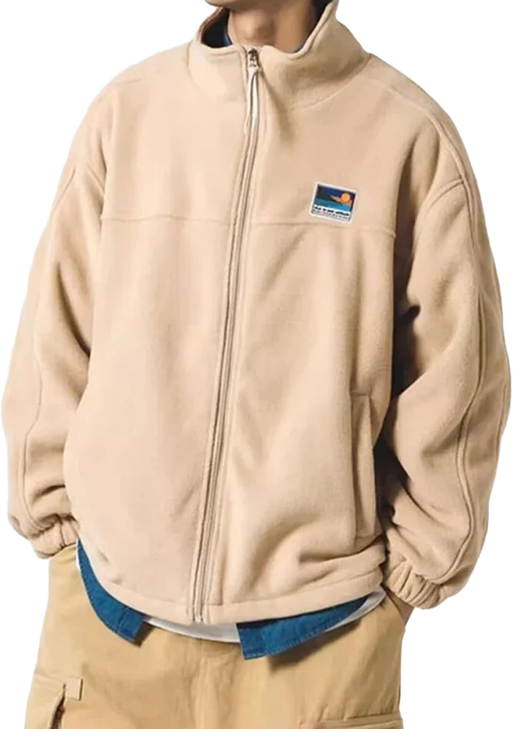 Men’s Sherpa Fleece Stand Collar Jacket Casual Outdoor Thick Zipper Warm Coat