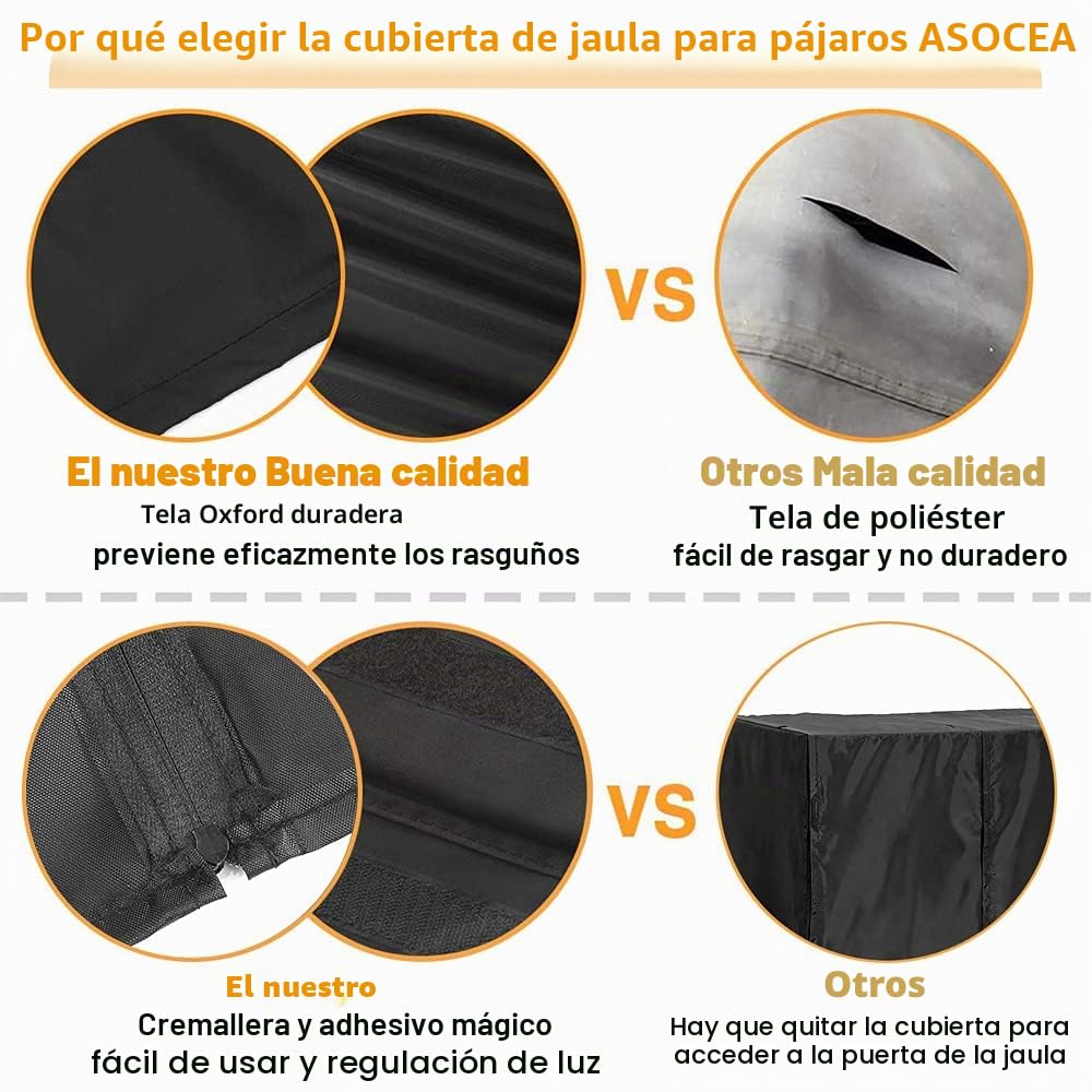 ASOCEA Cubierta Extragrande para Jaula de Loros y pájaros, Cubierta Universal Opaca para periquitos, periquitos, guacamayos, Conure, jaulas cuadradas, Color Negro