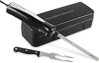 Hamilton Beach Conjunto de facas elétricas para carnes, aves, pão, espuma de artesanato e muito mais, estojo de armazenamento e garfo de servir incluídos, preto (74277)