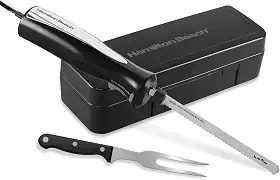 Hamilton Beach Conjunto de facas elétricas para carnes, aves, pão, espuma de artesanato e muito mais, estojo de armazenamento e garfo de servir incluídos, preto (74277)