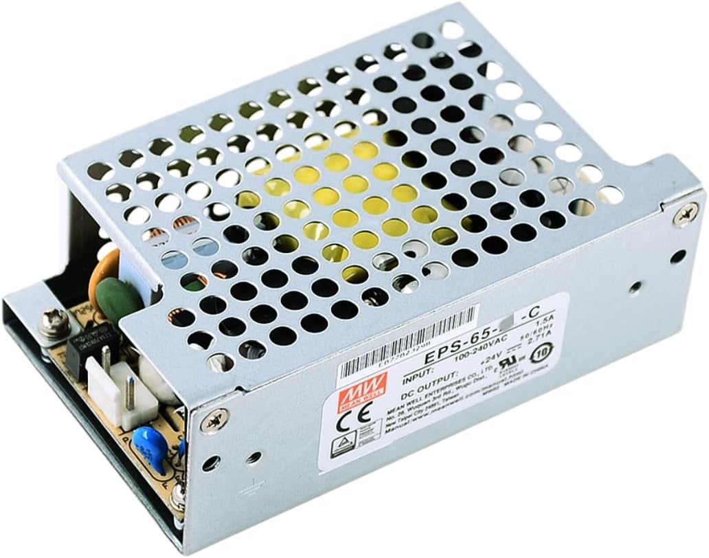 Mean Well EPS 65W 24V 2.71A Switching Power Supply， Single Output Closed Type EPS-65-24-C Power Supply Driver Converter Transformer with PFC, LED Power Indicator