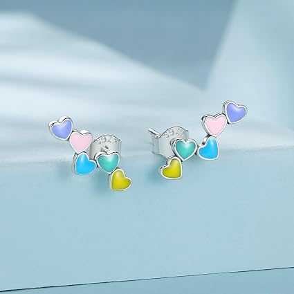 Fiore Orecchini Scalatori per Donna Ragazze - Qings Argento Sterling 925 Colorati Smalto Flower Ear Cuff Climber Crawler Orecchini Ipoallergenici Orecchini a Perno Regalo di Compleanno
