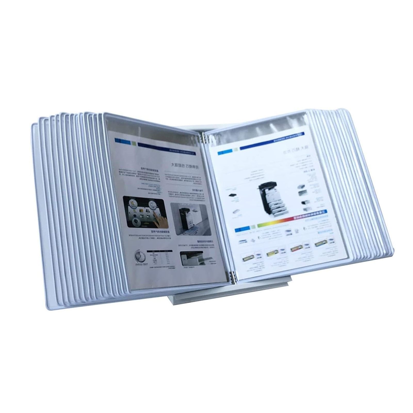 YNIYUJKL File Organizer For Desk - Wall Reference Organizer, Pvc And Metal Catalog Display Rack, 30 Page Letter-Size, For Office, Workshop, Restaurant A4 Document Reference And St,White