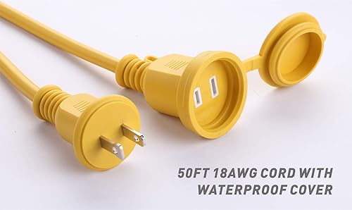 Miniatura 6 de Luz de trabajo temporal LED, 50 pies, 50 W, 5000 lúmenes, 5000 lúmenes, 5000 K, 120-277 V CA, 5 enchufes LED de construcción de cadena de luz de