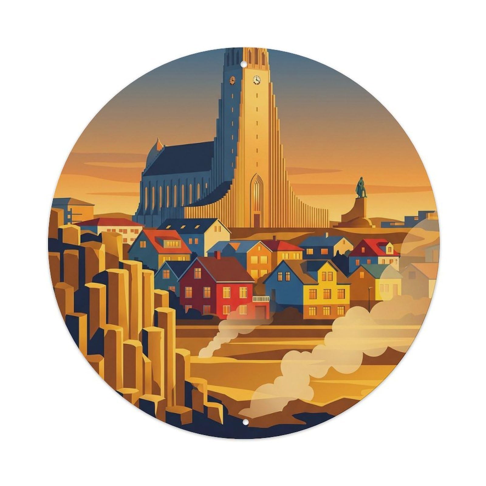 Vintage Travel Reykjavik Iceland Golden Hour Metal Tin Sign
