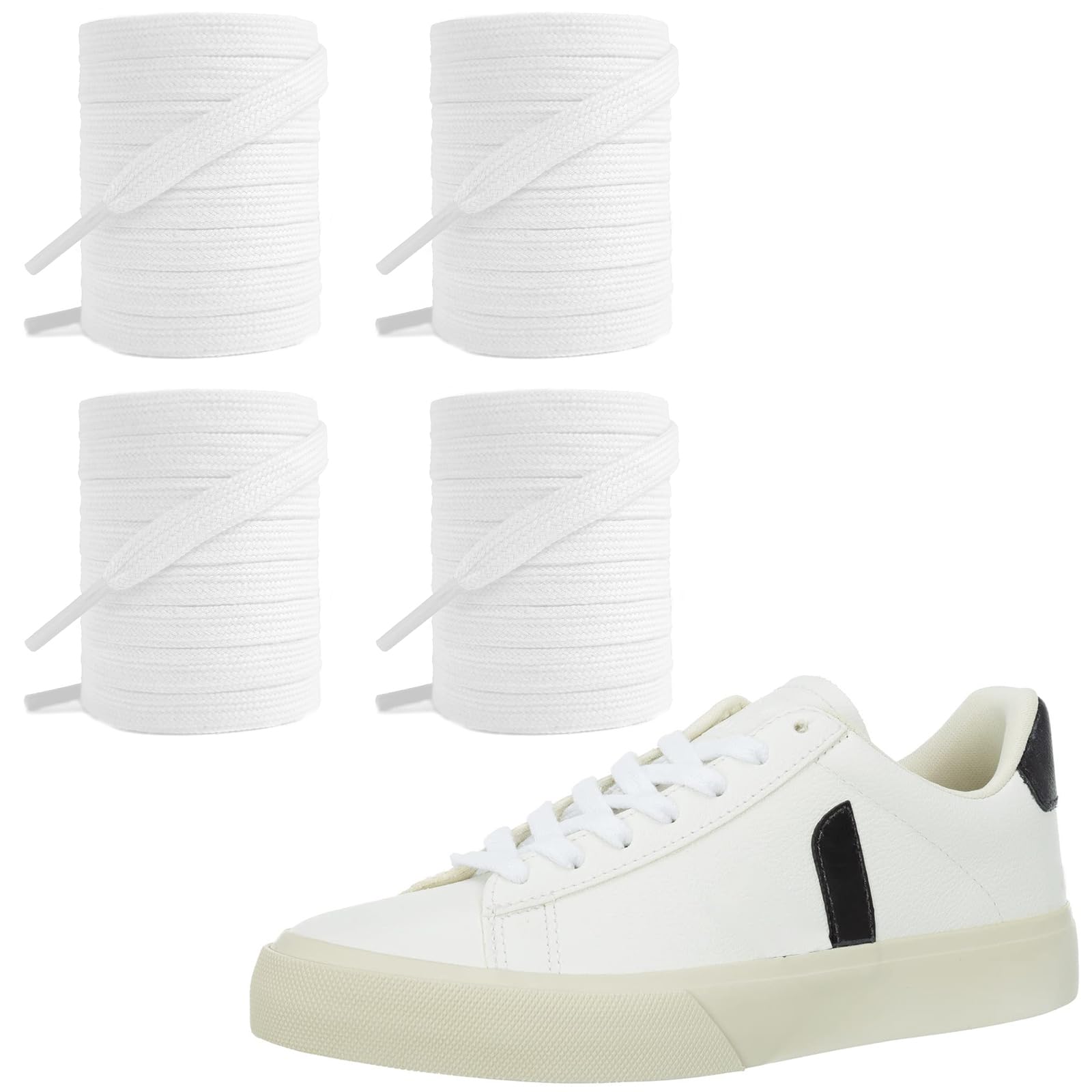 UamGlsob 2Pairs Shoelaces for Veja Sneakers, Cotton Flat Solid Color Athletic Shoe Laces Replacement Strings for Men Women