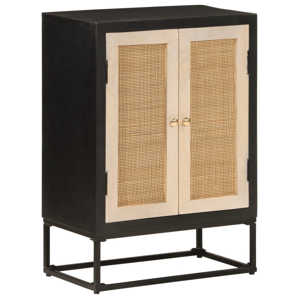 Credenza nera in legno di mango massiccio e ferro 55x30x76 cm