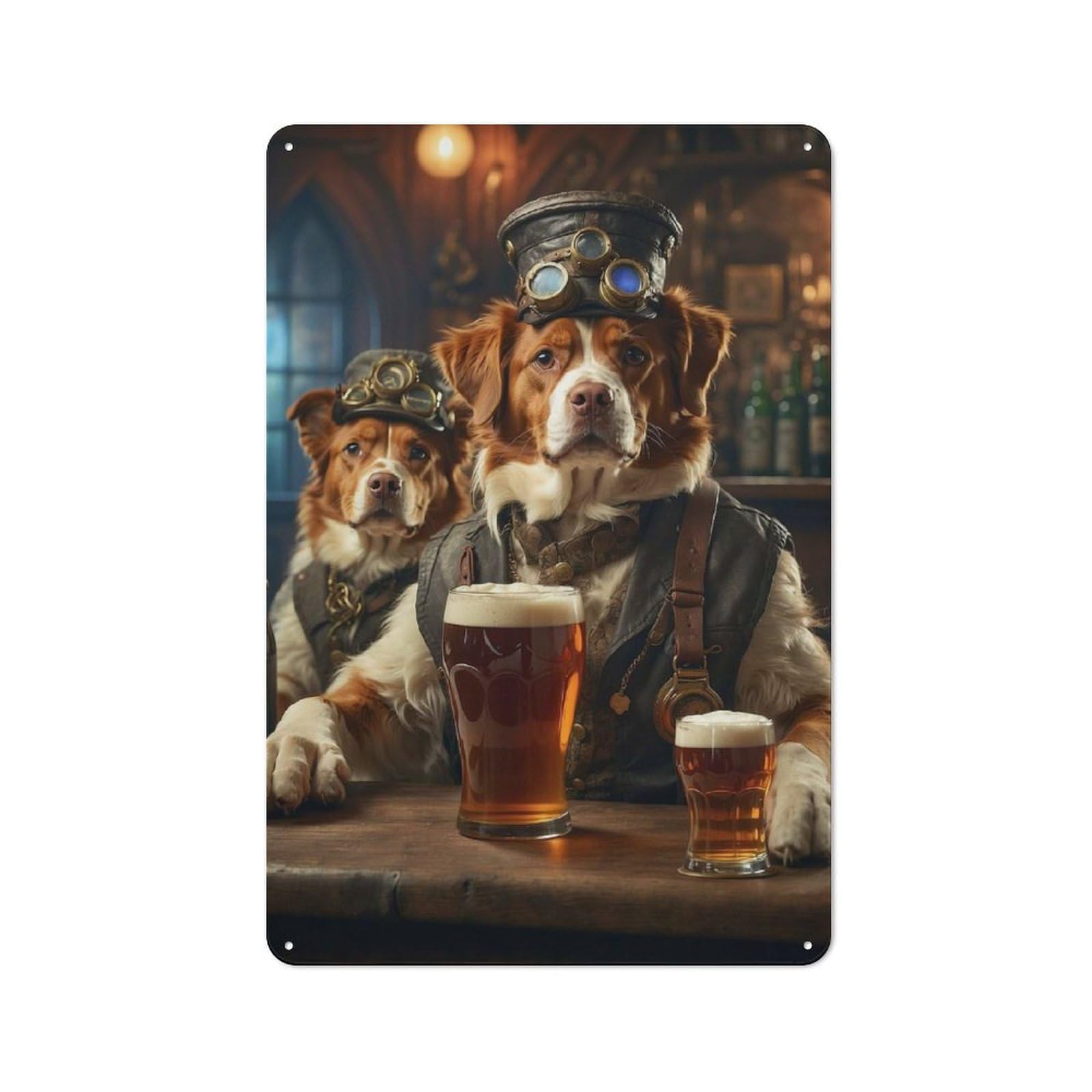 Junmoney Brittany Spaniel Beer Dog For Café Or Restaurant, Vintage Metal Sign 30X20cm, For Vintage Wall Decor Fans, For Cafés, Pubs And Restaurants