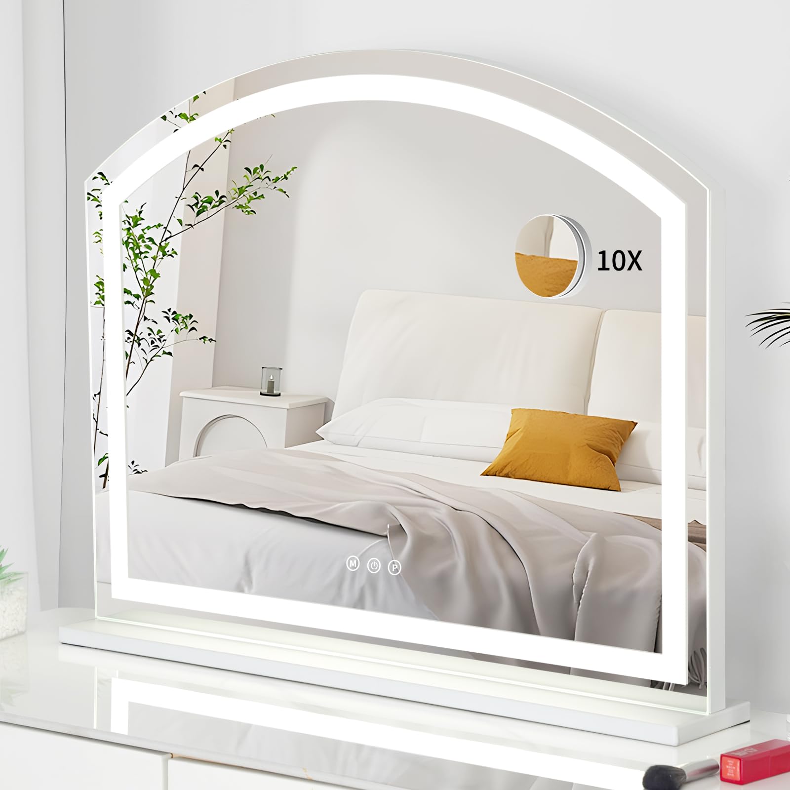 LSLIFE Vanity Mirror with LED Lights, 3 Color Dimmable Makeup Mirror for Dressing Table Large Curved Vanity Mirror with Lights Touch Control Table Makeup Mirror for Bedroom (50W x 41.5H cm)