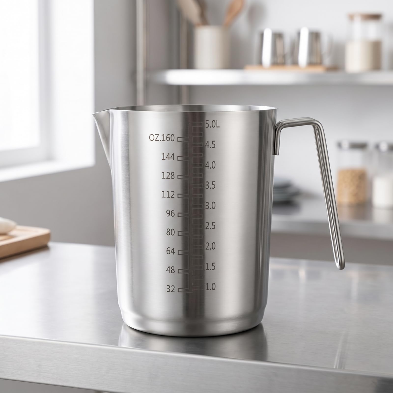 rockible Messbecher mit Griff leicht ablesbar Edelstahl-Messbecher rostfrei Messkanne mit Griff für Backen, 3L