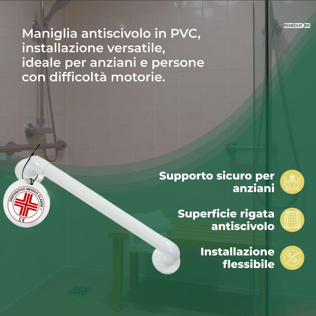 Maniglia Doccia Anziani da Parete in PVC, Maniglione Bagno Disabili, Maniglia per Doccia di Sicurezza – Bianca, 45 cm
