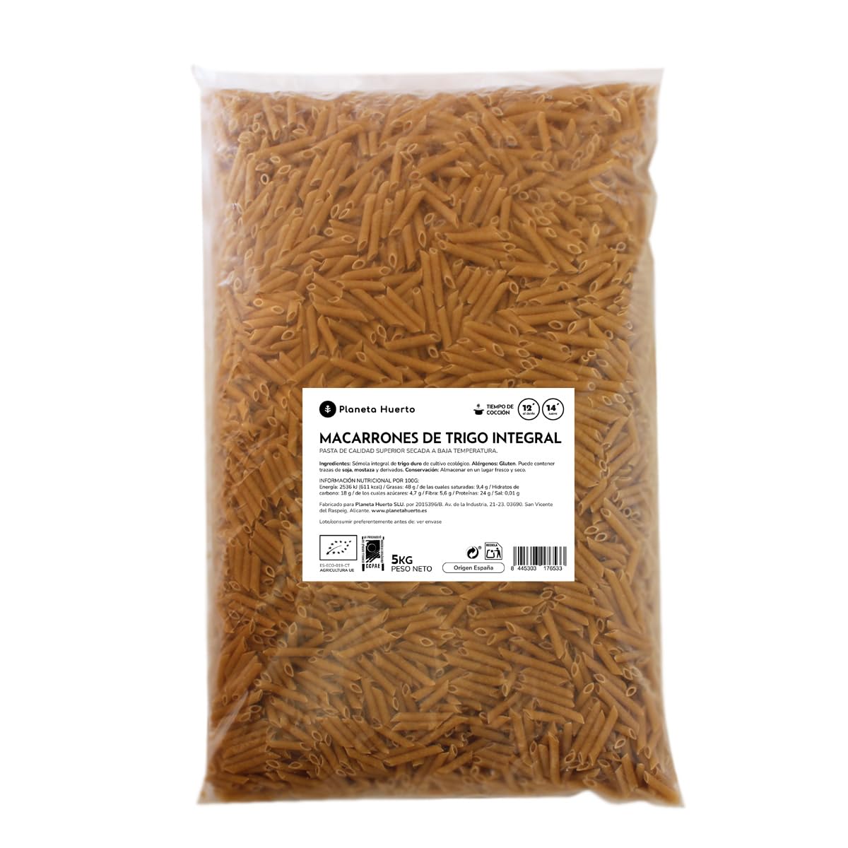 Macarrones de Trigo Integral Ecológicos 5 kg – Rico en Fibra y Proteínas Veganas