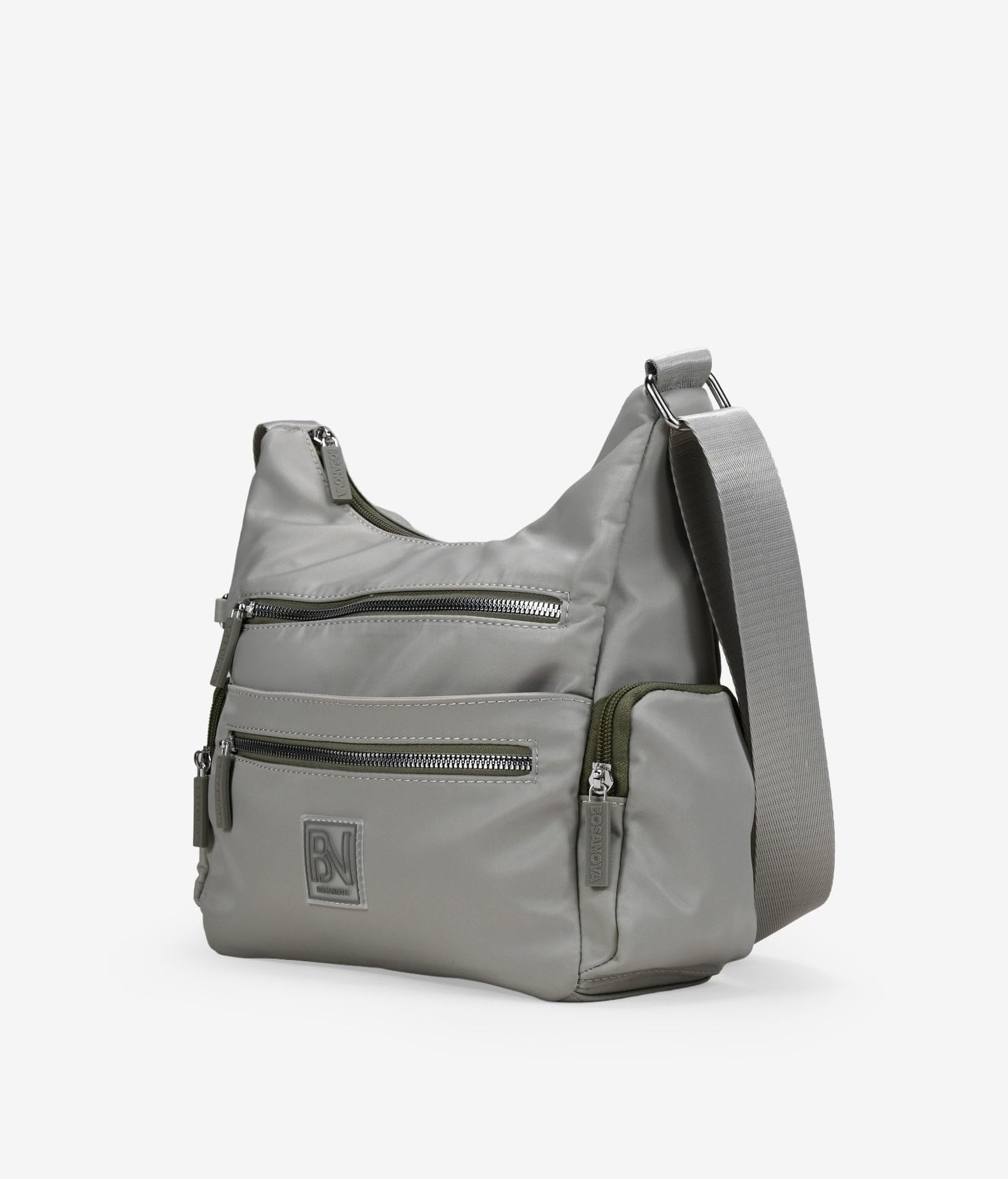 BOSANOVA Bolso Bandolera para Mujer con Dos Bolsillos Frontales y Dos Laterales con Cremalleras Verdes. Asa de algodón de Cruzar y Cierre con Cremallera. Verde U