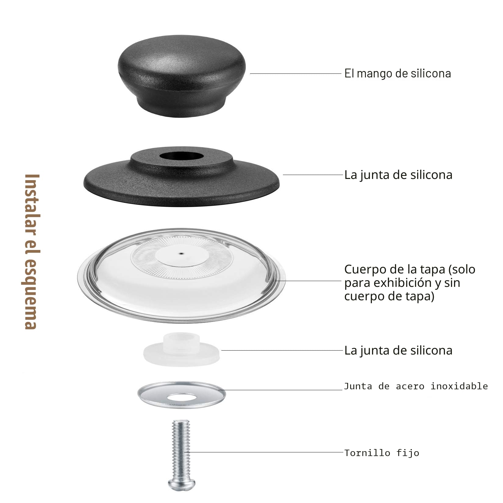 Perillas Pomo Recambio Tapadera Olla con Tornillos, 5 Piezas Repuesto Utensilios Cocina