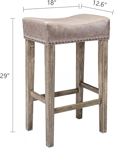 Miniatura 2 de Noskatu Juego de 2 taburetes de bar de 29 pulgadas de altura de mostrador, taburetes de cuero sintético, con cabeza de clavo, sillas de bar de