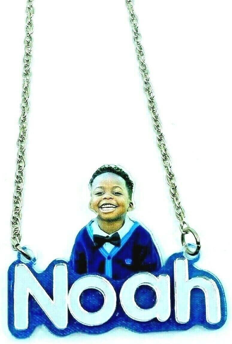 MIRROR MANIA All New Your Custom Picture Photo UV Printed on Premium Clear Acrylic Nameplate Necklace Pendant Personalized Free Laser Cut Any Name With Silver or Gold Choice Chain- WOW!