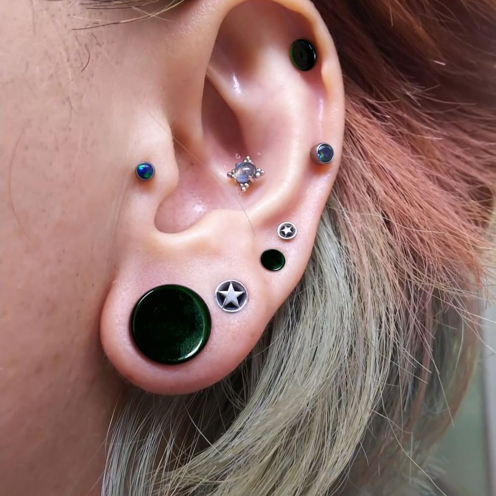 2 PCS Glass Ear Plugs Tunnels Gauges 1.6-16mm Pain-Free Dead Stretching Single Flared Ear Gauges Stretching Kit with Rubber O Rings Body Piercing Jewelry for Women Men