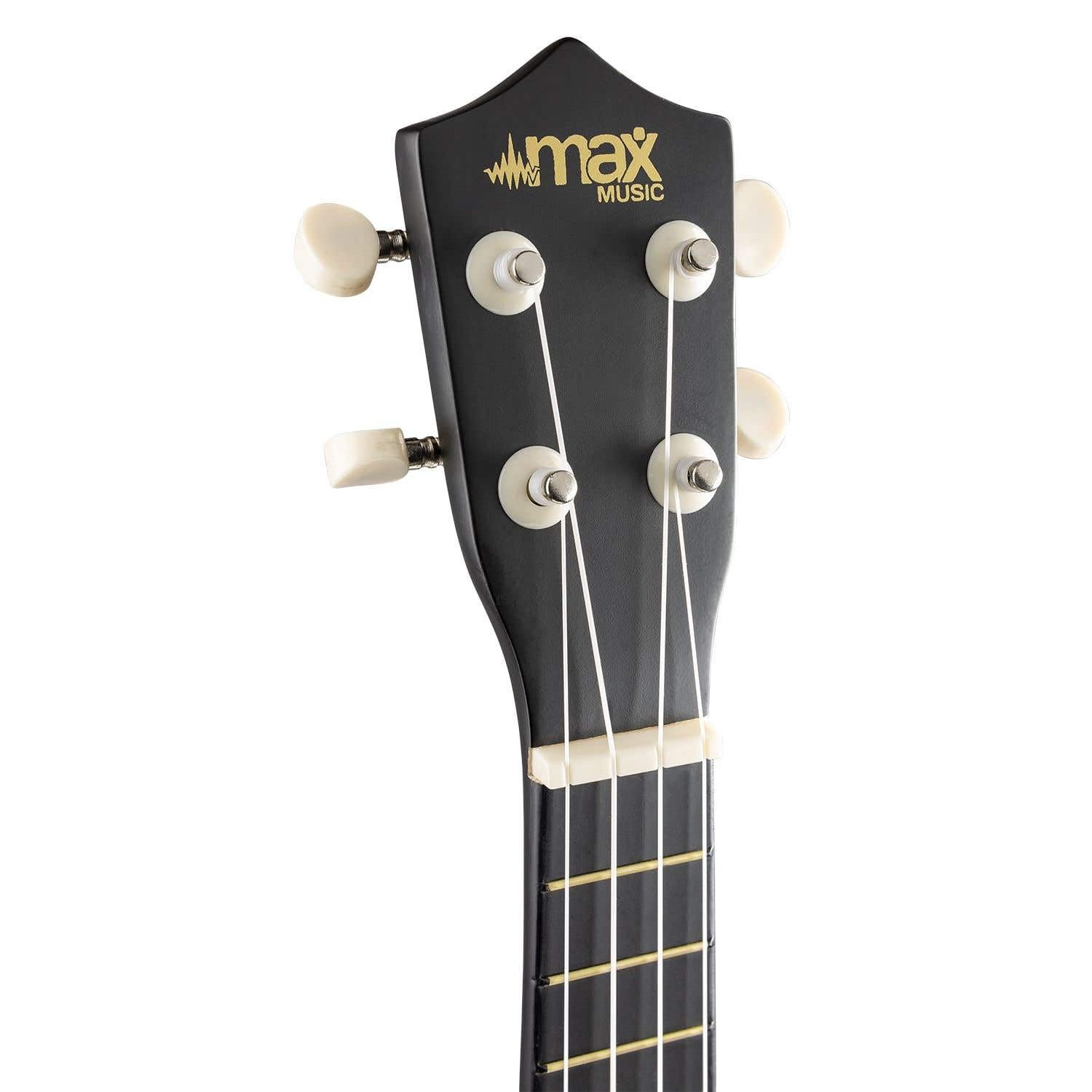 MAX UKEY Ukulele Komplett Set inkl. Plektren, digitalem Stimmgerät und Tasche, 21" mini Gitarre, Ukulele Erwachsene mit Zubehör für Anfänger, Soprano, 4 Nylon Saiten, 12 Bünde - Schwarz