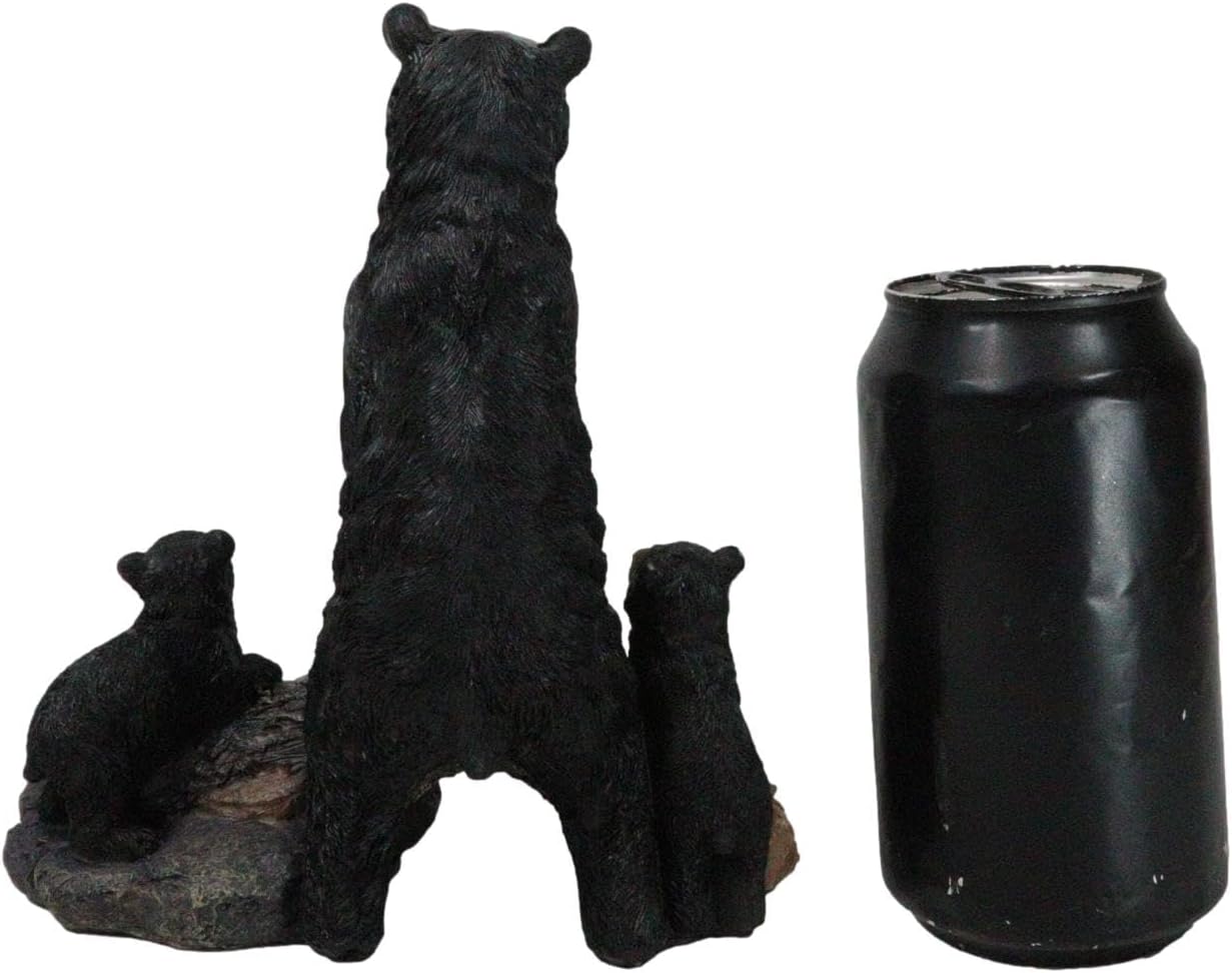 Ebros Gift Rustic Wildlife Forest Standing Black Bear Father and 2 Cubs On Faux Wooden Log Bridge Home Decor Figurine 7" H Decorative Cabin Lodge Mountain Accent