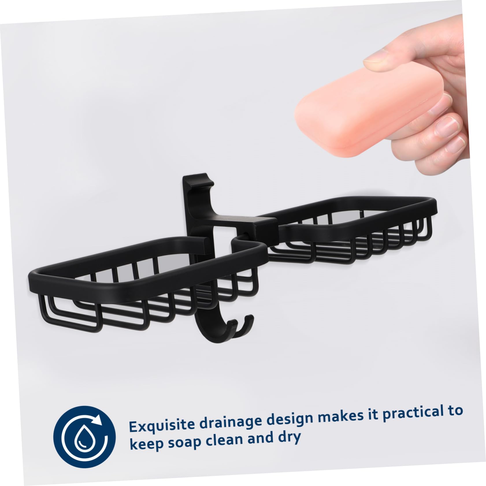 Jabonera de Pared de Aluminio Espacial Negra, Doble | Desmontable, Adhesivo sin Clavos, Gran Capacidad de Carga, para Baño y Cocina