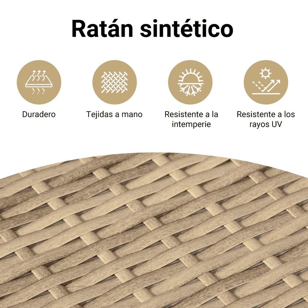 vidaXL Taburete de Jardín con Cojín, Reposapiés con Funda Extraíble, Asiento de Exterior, Taburete para Patio Terraza, Ratán Sintético Beige