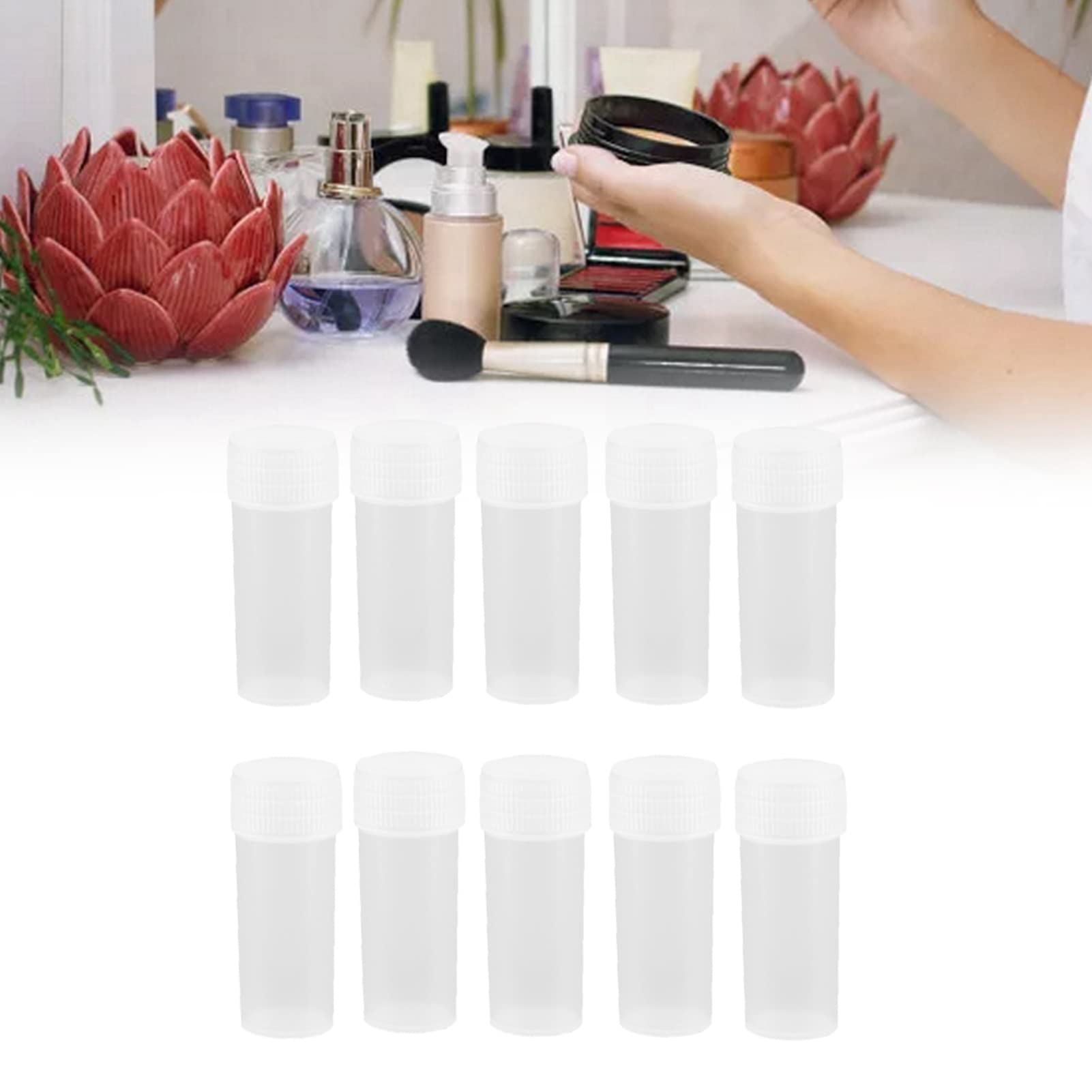 TOPINCN 100Pcs Clear Plastic Empty Bottles, Volume Plastic Sample Bottles, Wide Mouth Reagent Bottles, Round Travel Bottles for Cleaning, Essential Oils 5ml
