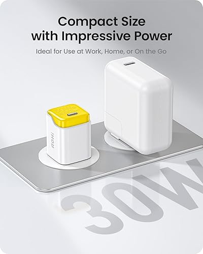 Miniatura 6 de Adaptador de corriente USB-C de 30 W, cargador AOHI USB C GaN+ de 30 W con carcasas reemplazables de 4 colores y enchufe plegable, bloque de