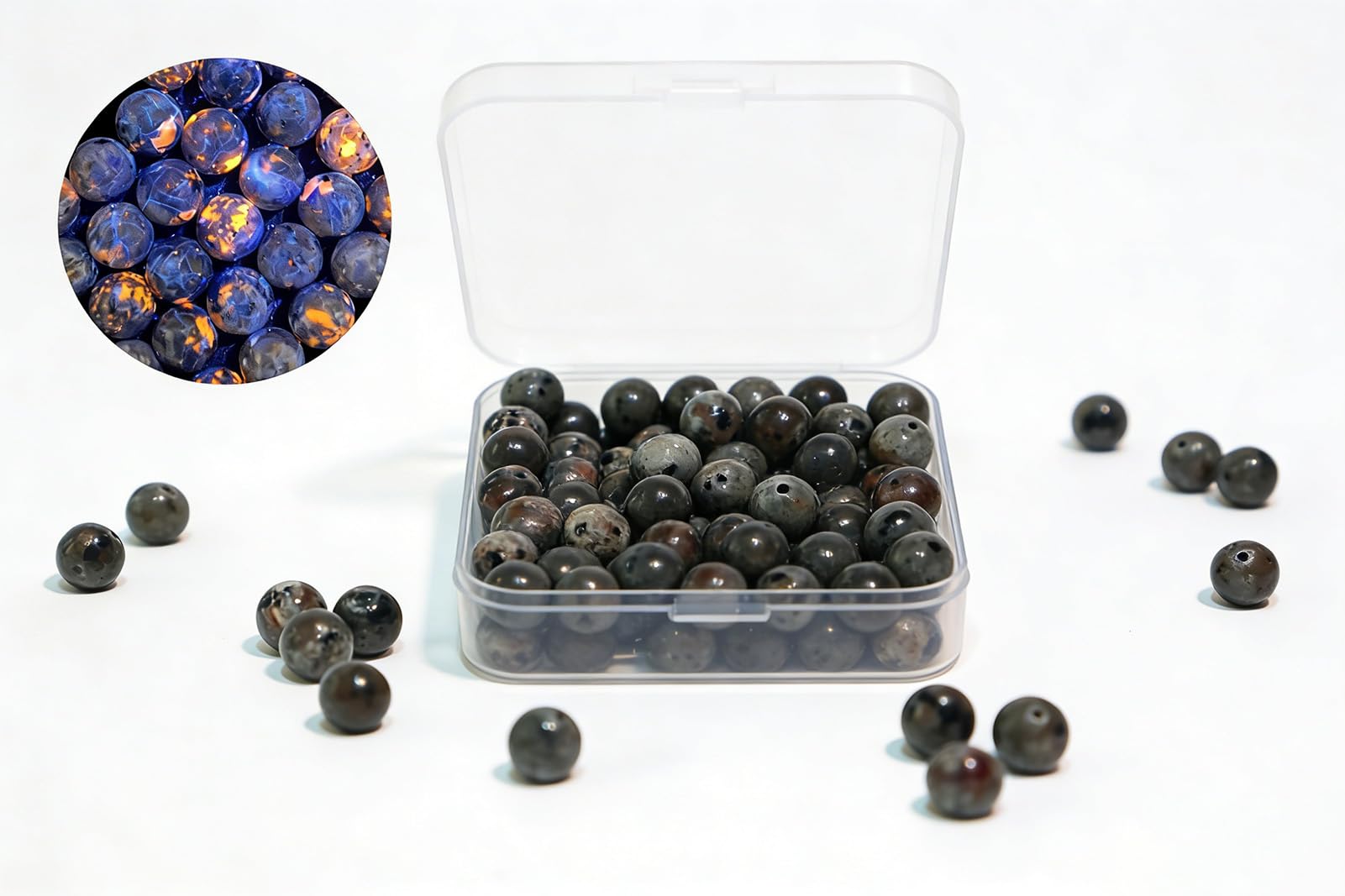 BLAESIFF 100pcs 8mm Natural Flame Stone Beads Round Energy Power Stone Beads with Box for Jewelry Bracelet Necklace Earrings Making