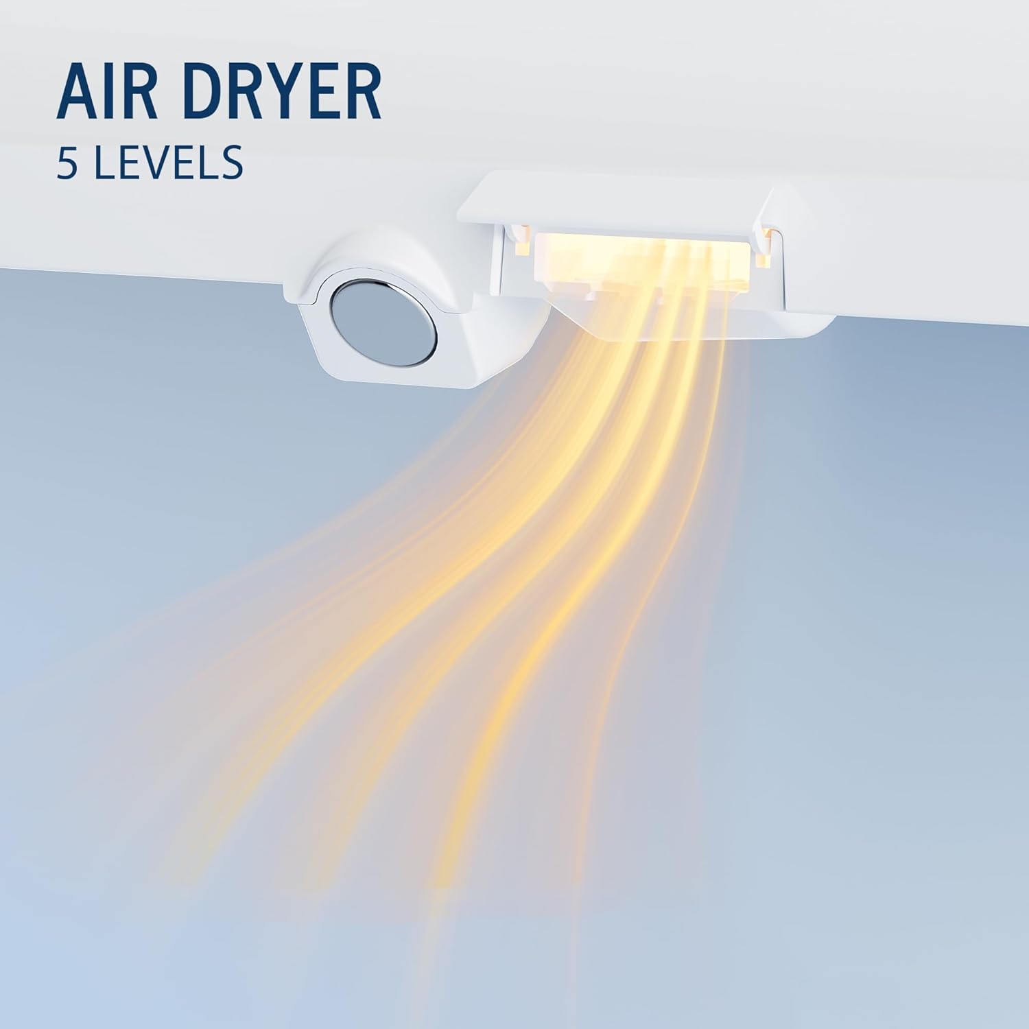 Warm air dryer vent on the bidet seat, showing air currents.