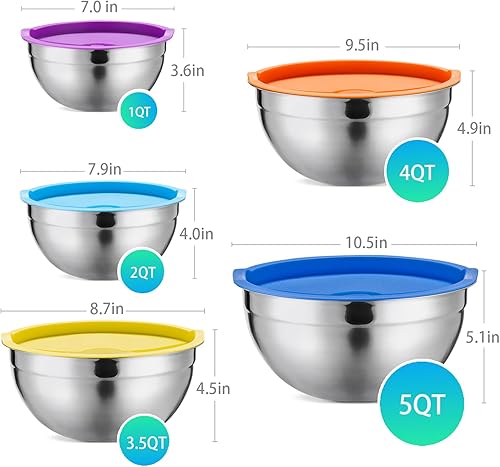 Miniatura 7 de Strelitsia Juego de 25 tazones de mezcla de acero inoxidable con tapas herméticas, tazón grande de preparación y utensilios de cocina, colorido