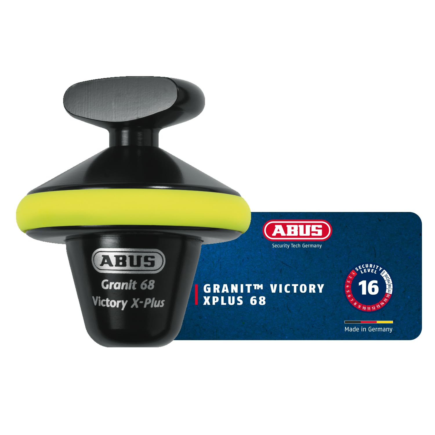 ABUS Bremsscheibenschloss GRANIT™ Victory Xplus 68 halb - Motorradschloss mit Alarm - hohe Sicherheit und zuverlässiger Diebstahlschutz - auch für E-Scooter & Mopeds – 14 mm Schließbolzen, Gelb