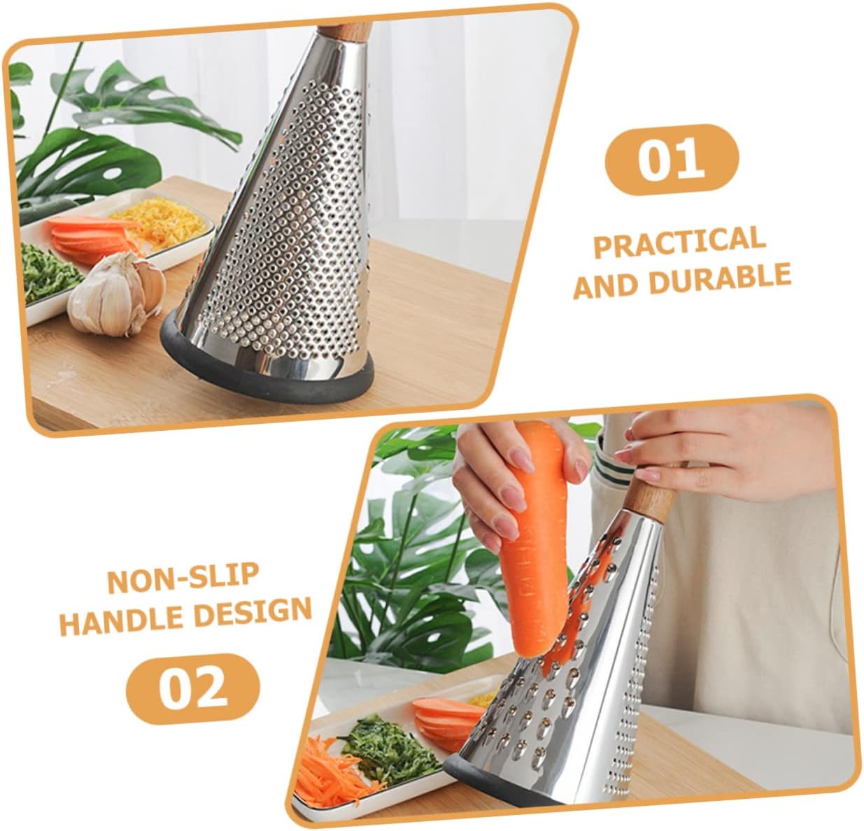 Cone Shaped Cheese Grater Stainless Steel with Wood Handle