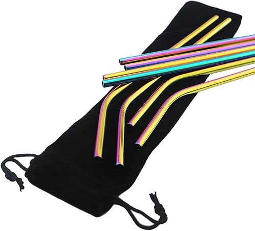 Miniatura 6 de JASHII Pajitas de acero inoxidable coloridas multicolores, popotes de acero inoxidable reutilizables, popotes de metal largos para beber, perfectos