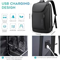 BANGE Üzleti Intelligens Vízálló Laptop Hátizsák 15.6" USB Töltőporttal - L, Black 5