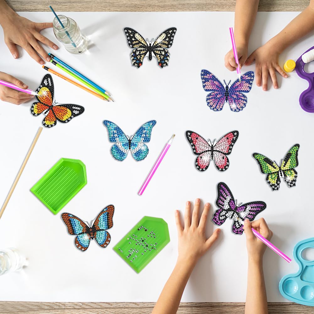 DHGKVK Kit 8 Farfalle Per Diamond Painting - Decorazioni Da Giardino Acriliche Con Ventose E Bastoncini - Attività Creativa Per Bambini E Adulti