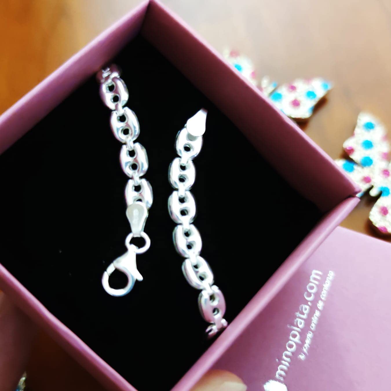 Pulsera eslabones calabrote pequeños de Plata de ley 925 para mujer